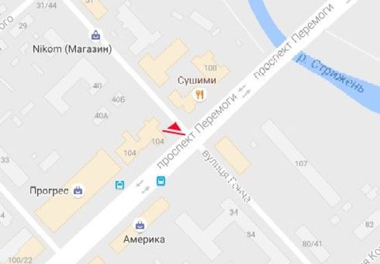 Схема рекламной плоскости по адресу Победы пр., 104 - Гончая ул.