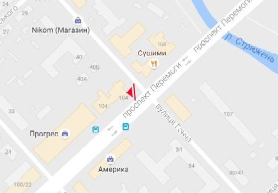 Схема рекламной плоскости по адресу Победы пр., 104 - Гончая ул.