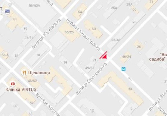 Схема рекламной плоскости по адресу Межигорская ул. - Оболонская ул. , 21 (BackLit)