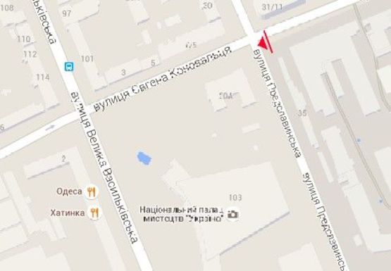 Схема рекламной плоскости по адресу Коновальца ул. (бывш. Щорса ул.) - Предславинская ул.