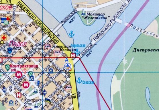 Схема рекламної площини за адресою Набережно-Крещатицкая ул., 27 - Григория Сковороды ул.