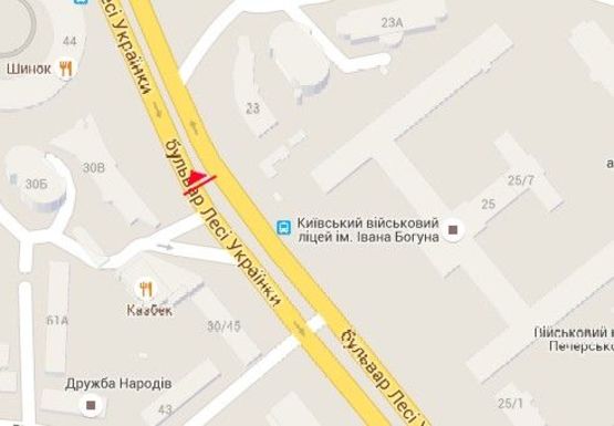 Схема рекламной плоскости по адресу Леси Украинки б-р, 30