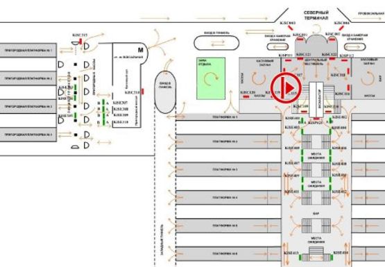 Схема рекламной плоскости по адресу Центральный холл (Северный терминал)