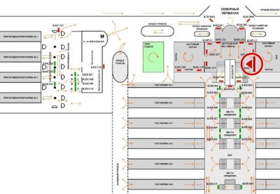 Схема рекламной плоскости по адресу Центральный холл (Северный терминал)