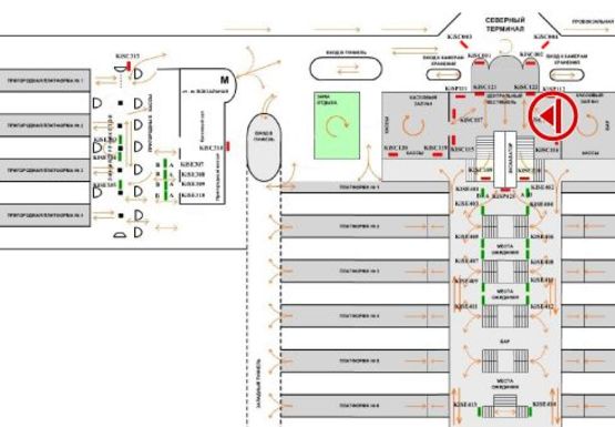 Схема рекламной плоскости по адресу Центральный холл (Северный терминал)