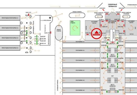 Схема рекламной плоскости по адресу Кассовый зал №4, слева у входа в зал (Северный терминал)