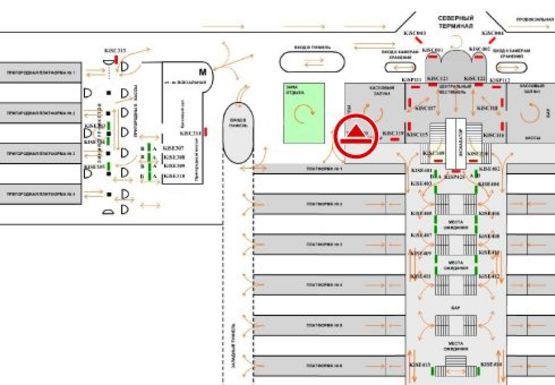 Схема рекламної площини за адресою Кассовый зал №4 (Северный терминал)
