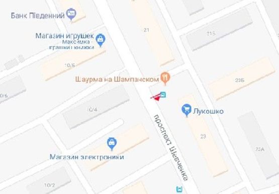 Схема рекламної площини за адресою Шевченко пр., 23 -  Шампанский пер. (остановка)