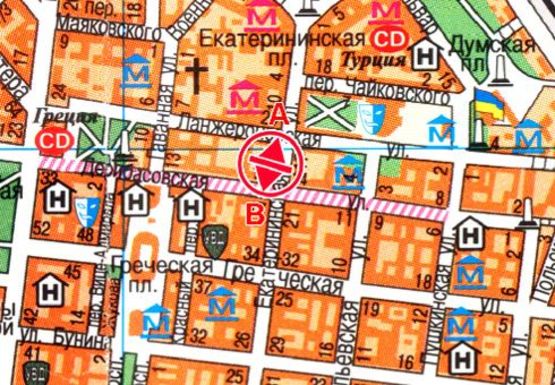 Схема рекламної площини за адресою Екатерининская ул.,14 - Дерибасовская ул.