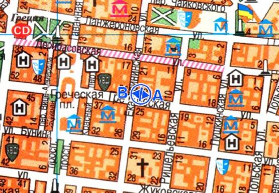 Схема рекламної площини за адресою Греческая ул., 32 - Екатерининская ул.