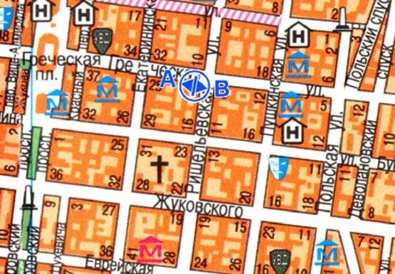 Схема рекламної площини за адресою Греческая ул., 21 -  Ришельевская ул.