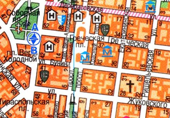 Схема рекламної площини за адресою Преображенская - Греческая - Соборная площадь B, остановка