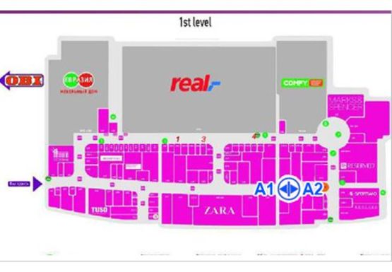 Схема рекламної площини за адресою ТЦ "Ривьера", холл №5 А2