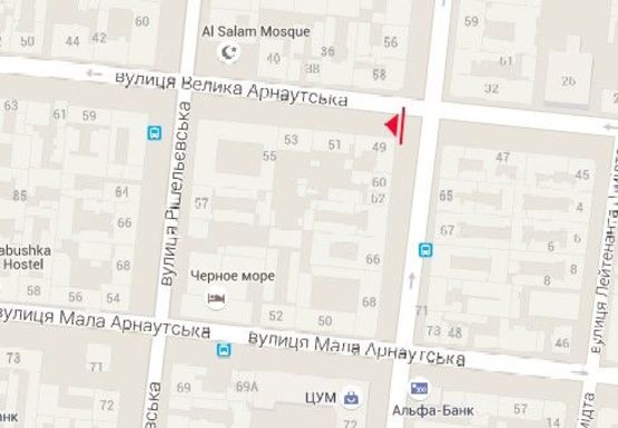 Схема рекламної площини за адресою М. Арнаутская ул. - Пушкинская ул., 72 "ЦУМ"