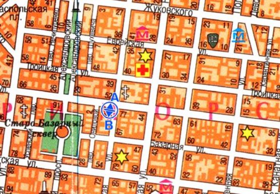 Схема рекламної площини за адресою Екатерининская ул. 54 - Успенская ул.