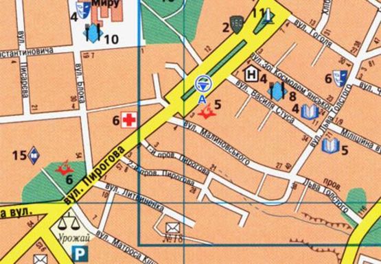 Схема рекламної площини за адресою Пирогова ул. [№19] (сквер)