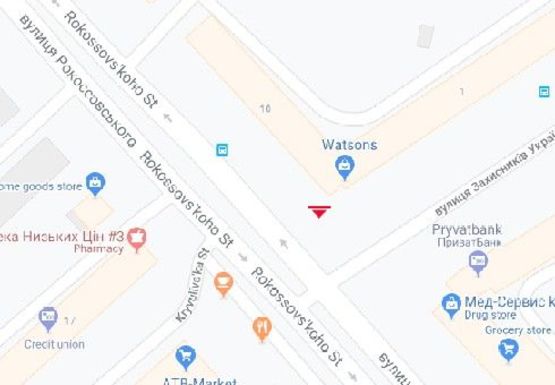 Схема рекламної площини за адресою Рокоссовского ул., 10 - Защитников Украины ул., 1