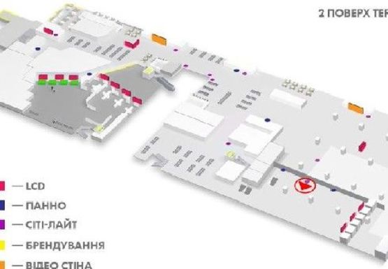 Схема рекламной плоскости по адресу Зал паспортного контроля, 2 этаж (Терминал А)