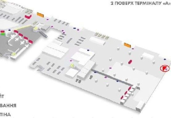 Схема рекламної площини за адресою Зал ожидания вылетов, 2 этаж (Терминал А)