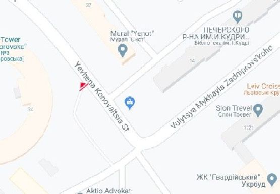 Схема рекламної площини за адресою Евгения Коновальца ул., 34