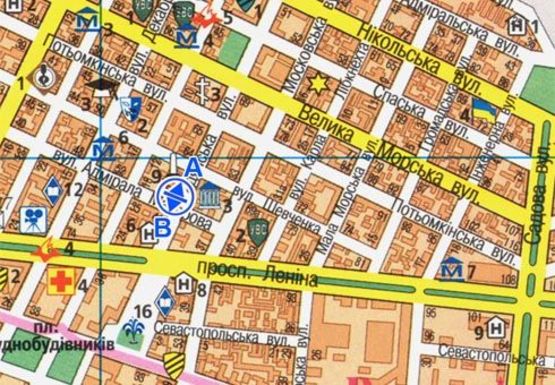 Схема рекламної площини за адресою Соборная ул. - Адмирала Макарова ул.