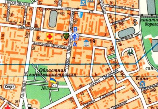 Схема рекламной плоскости по адресу Шевченко пр., 1-В - Семинарская ул.