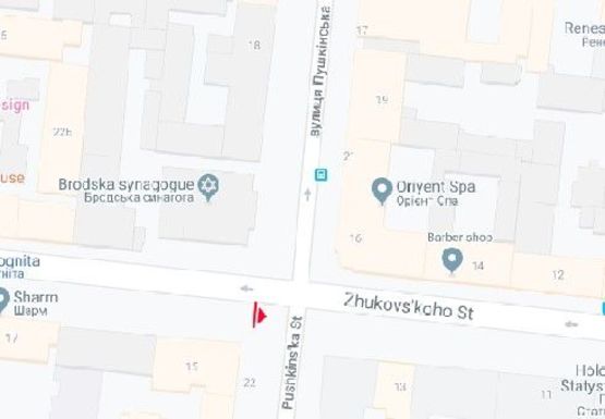 Схема рекламної площини за адресою Жуковского ул., 15 - Пушкинская ул.