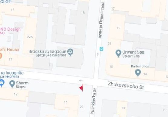 Схема рекламной плоскости по адресу Жуковского ул., 15 - Пушкинская ул.