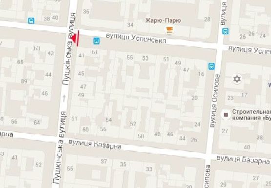 Схема рекламної площини за адресою Успенская ул. - Пушкинская ул., 41