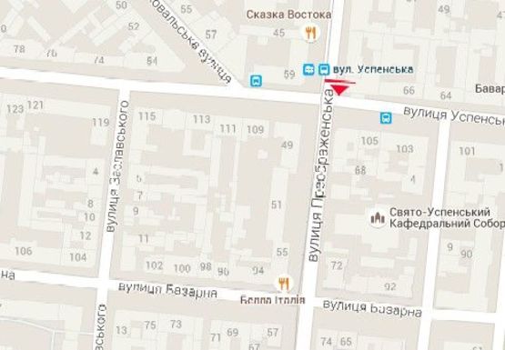 Схема рекламної площини за адресою Преображенская ул., 66 - Успенская ул.