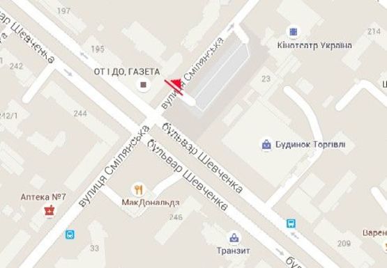 Схема рекламной плоскости по адресу Смелянская ул. - Шевченко б-р., навпротив ТЦ "Дом торговли"