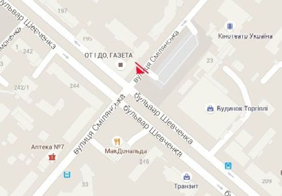 Схема рекламной плоскости по адресу Смелянская ул. - Шевченко б-р., напротив ТЦ "Дом торговли"
