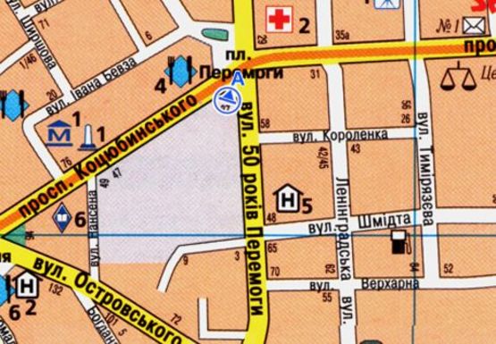 Схема рекламной плоскости по адресу Коцюбинского ул. - Замостянская ул.