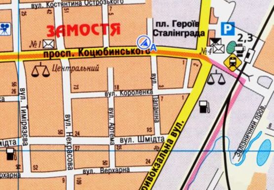 Схема рекламной плоскости по адресу Коцюбинского ул., 6 - Папанина ул.