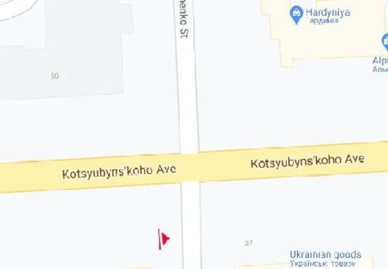 Схема рекламной плоскости по адресу Коцюбинского ул., 29 - Александра Довженко ул.