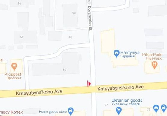 Схема рекламной плоскости по адресу Коцюбинского ул., 42 - Александра Довженко ул.