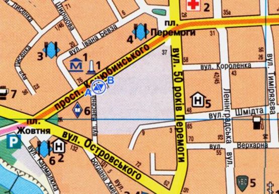 Схема рекламної площини за адресою Коцюбинского ул. - Нансена ул.