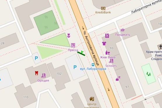 Схема рекламної площини за адресою Антоновича вул. (Горького вул.), 102