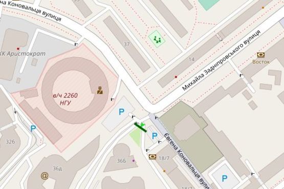 Схема рекламної площини за адресою Коновальця Євгена вул. (Щорса вул.), 36В