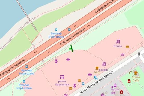 Схема рекламної площини за адресою Соборності просп. (Возз`єднання просп.), (Возз`єднання), 8