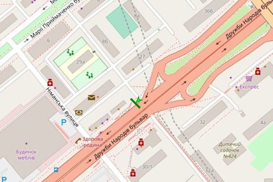 Схема рекламної площини за адресою Дружби народів бульв., , 25