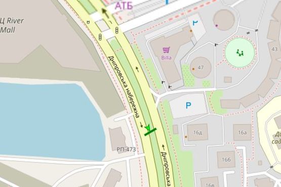 Схема рекламной плоскости по адресу Дніпровська наб., №14Д розподільник (в направл. Бажана)