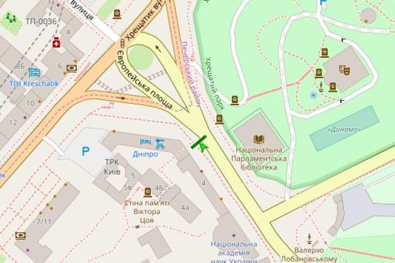 Схема рекламной плоскости по адресу Михайла Грушевського вул., 4 (№1): Європейська пл.; готель "Дніпро"