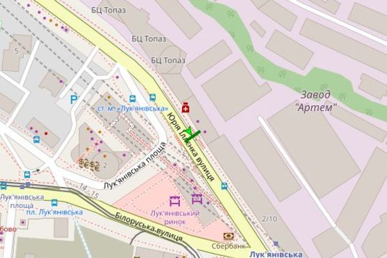 Схема рекламной плоскости по адресу Мельникова вул., ст.метро"Лукьяновская": напротив завода им. Артема (в напр. Михайлівської пл.)