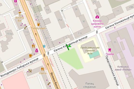 Схема рекламної площини за адресою Коновальця Євгена вул. (Щорса вул.), 3