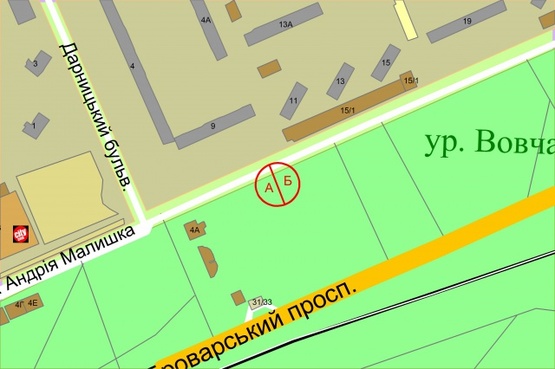 Схема рекламної площини за адресою Андрея Малышко ул., напротив д.15/1
