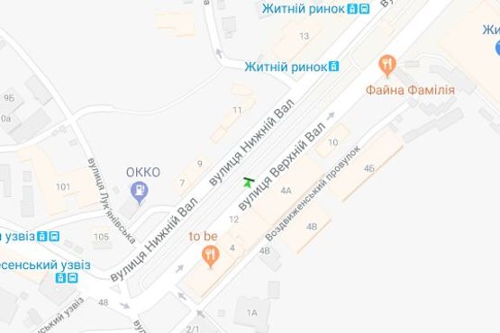 Схема рекламної площини за адресою Верхній Вал вул., 4А, бульварна частина