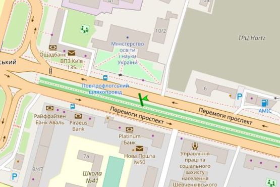 Схема рекламной плоскости по адресу Перемоги просп., , 10 бульварна частина  (№1)