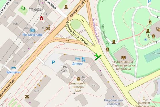 Схема рекламной плоскости по адресу Михайла Грушевського вул., 4 (№1): Європейська пл.; готель "Дніпро"