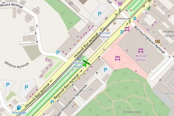 Схема рекламної площини за адресою Верхній Вал вул., 10, бульварна частина